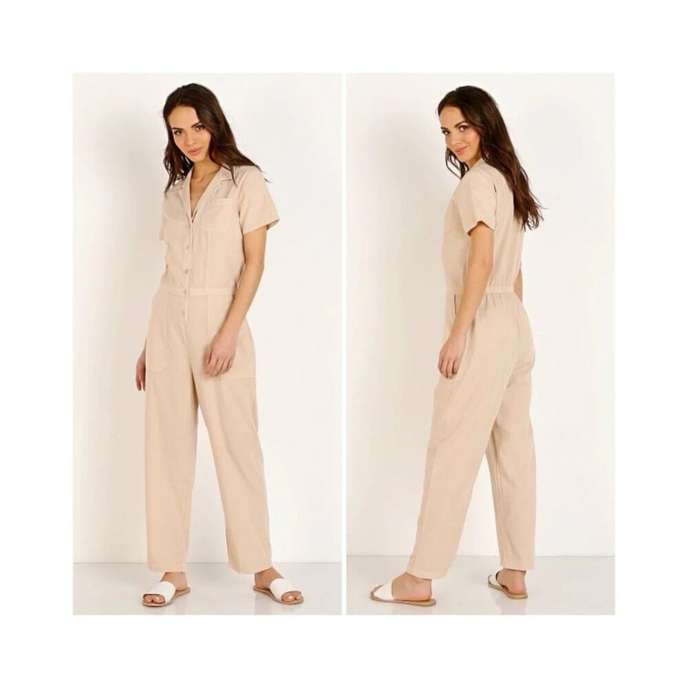 LACAUSA Womens Montana Summer Jumpsuit Size XS Beige Capsule Minimalist 90s USA